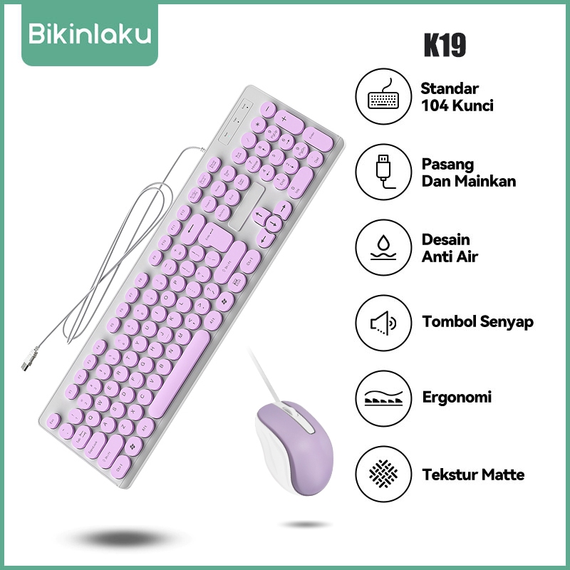 Jual Bikinlaku Keyboard Mouse 1 Set USB Full Size Tuts Bulat Cute ...