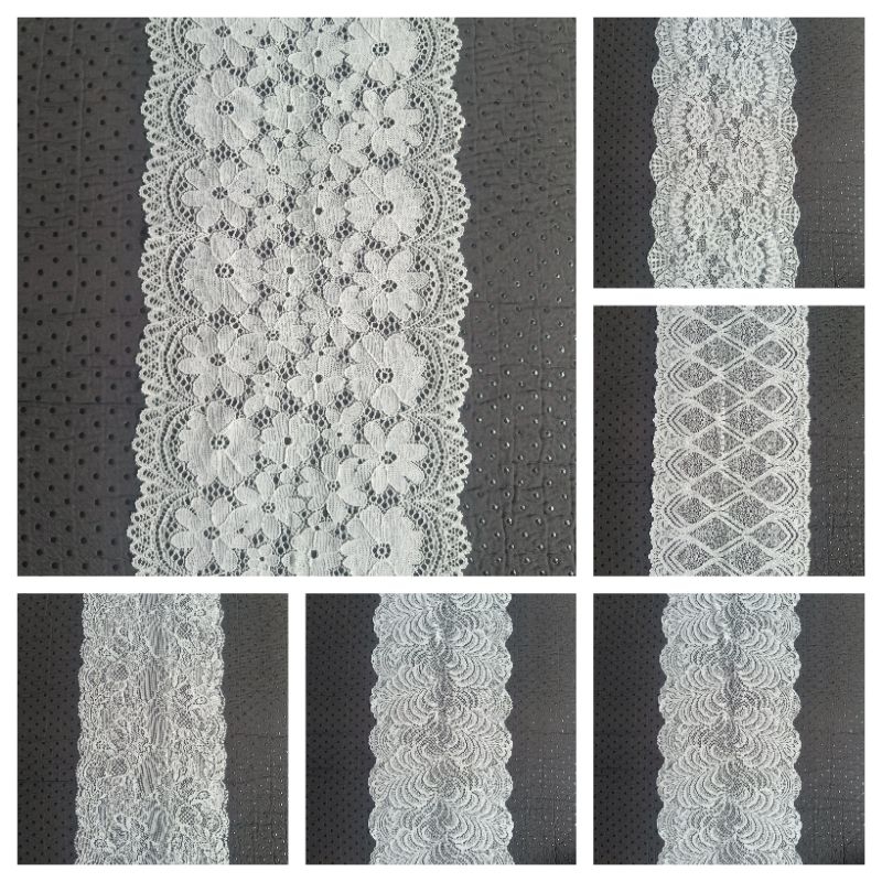 Jual renda stretch putih, renda elastis, renda strech, renda karet ...