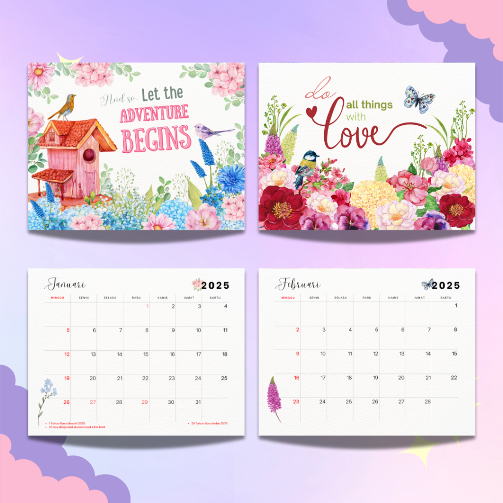 Jual Kalender Dinding Aesthetic 2025 Spiral Front Back Side Letter Unik ...