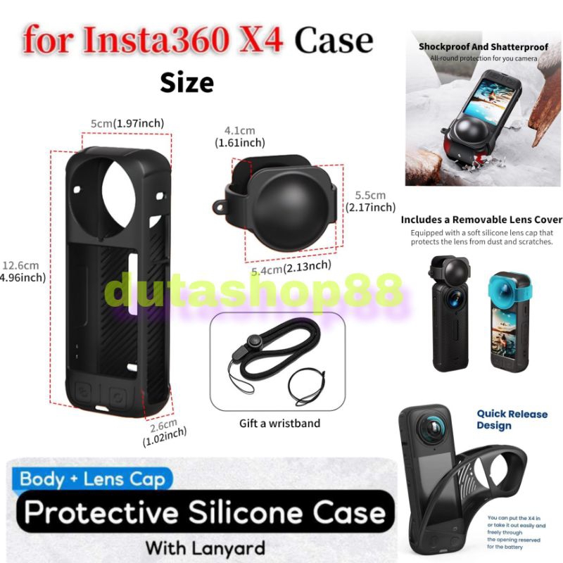 Kit D'accessoires 4 En 1 Pour Insta 360 X4 - Coque Silicone, Bouchon Objectif, Film écran, Dragonne - Protection Complète Anti-chocs Et Rayures - 7