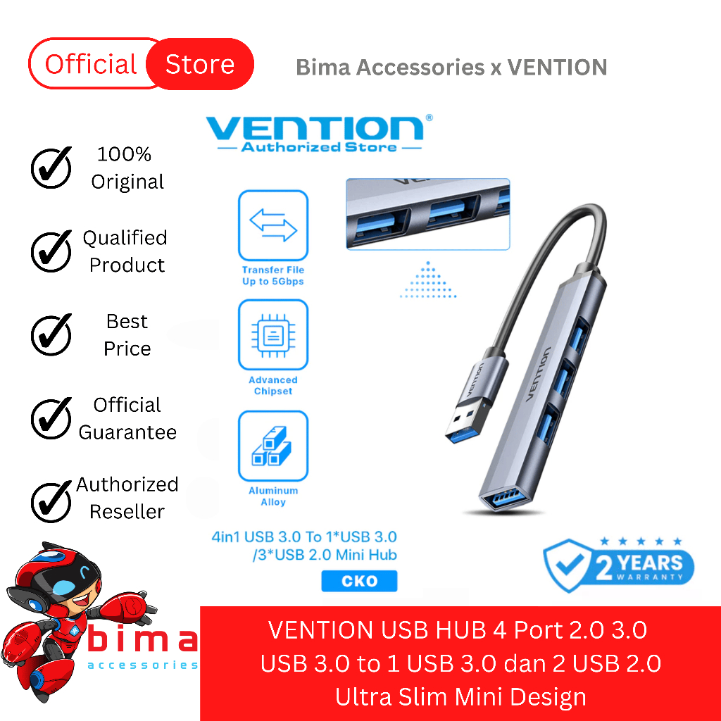 Jual VENTION USB HUB 4 Port USB 3.0 to 1 USB 3.0 dan 2 USB 2.0 Extender ...