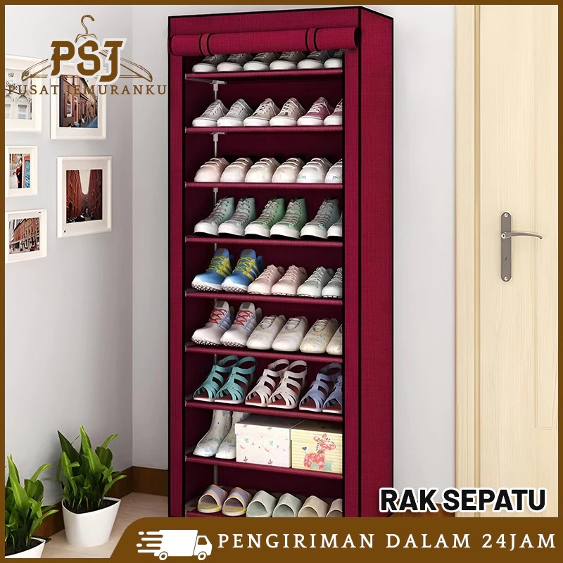 Jual Rak Sepatu Kain 10 Susun 9 Rangka Multifungsi Portable Tahan Debu ...