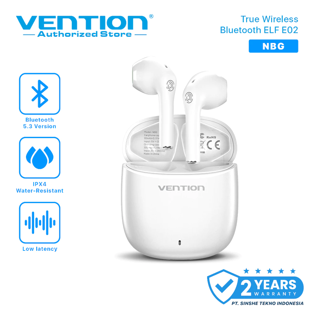 Vention TWS Headset Bluetooth Wireless Earphone Elf E02 White Series