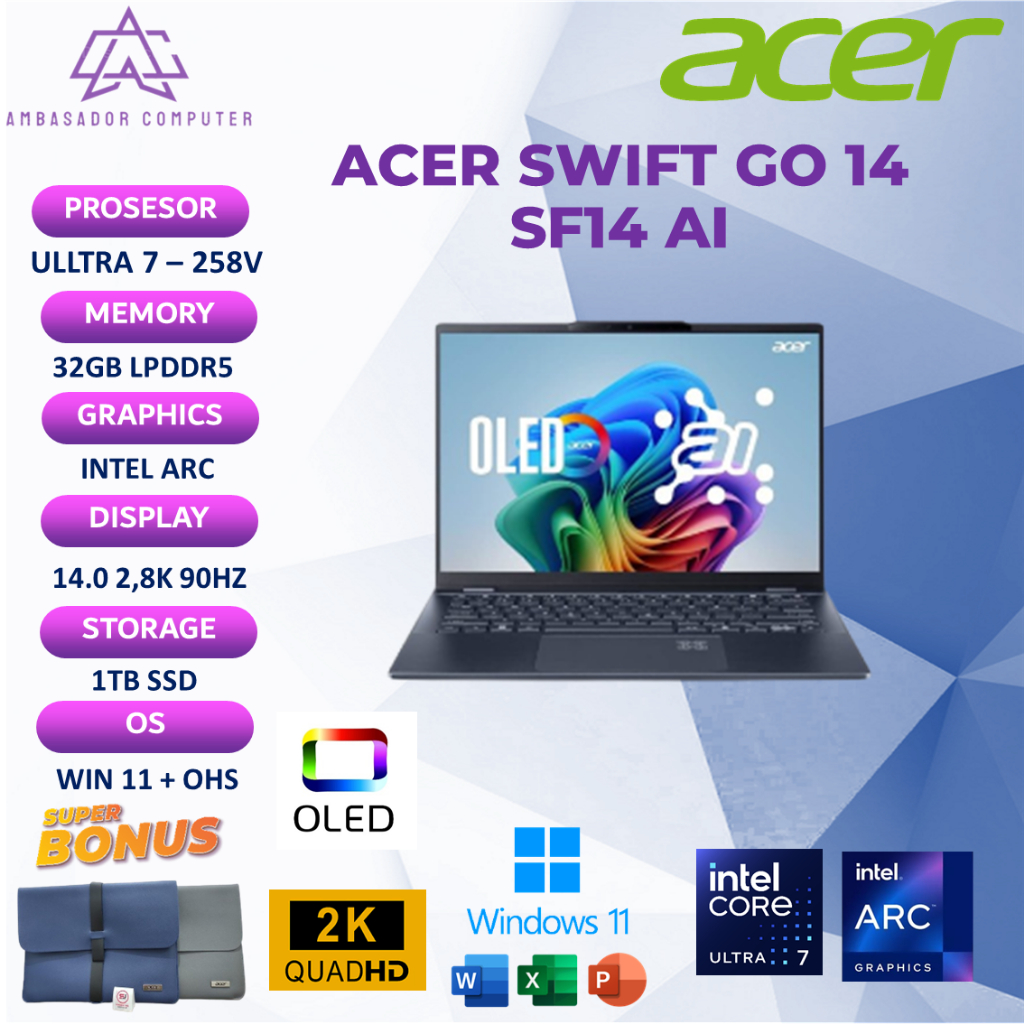 Jual Acer Swift 14 Ai OLED SF14 Ultra 7 258V 32GB 1TB Windows11 OHS 2 ...