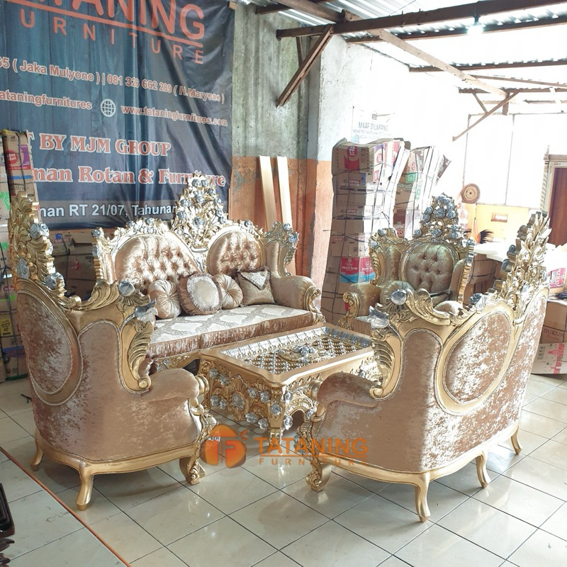 Jual Sofa Tamu Bunga Seribu Kayu Jati Finishing Mewah Kursi Meja Kopi