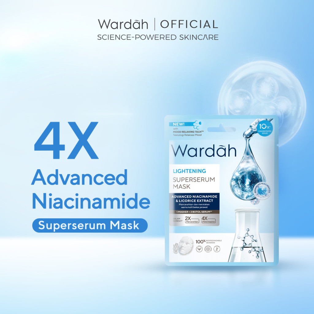 Wardah Lightening SuperSerum Mask 20 ml - Masker Wajah dengan 4X Niacinamide ADV - Mencerahkan dan Memberikan Relaksasi Pada Kulit Wajah Dengan 10X Concentrated Brightening Serum