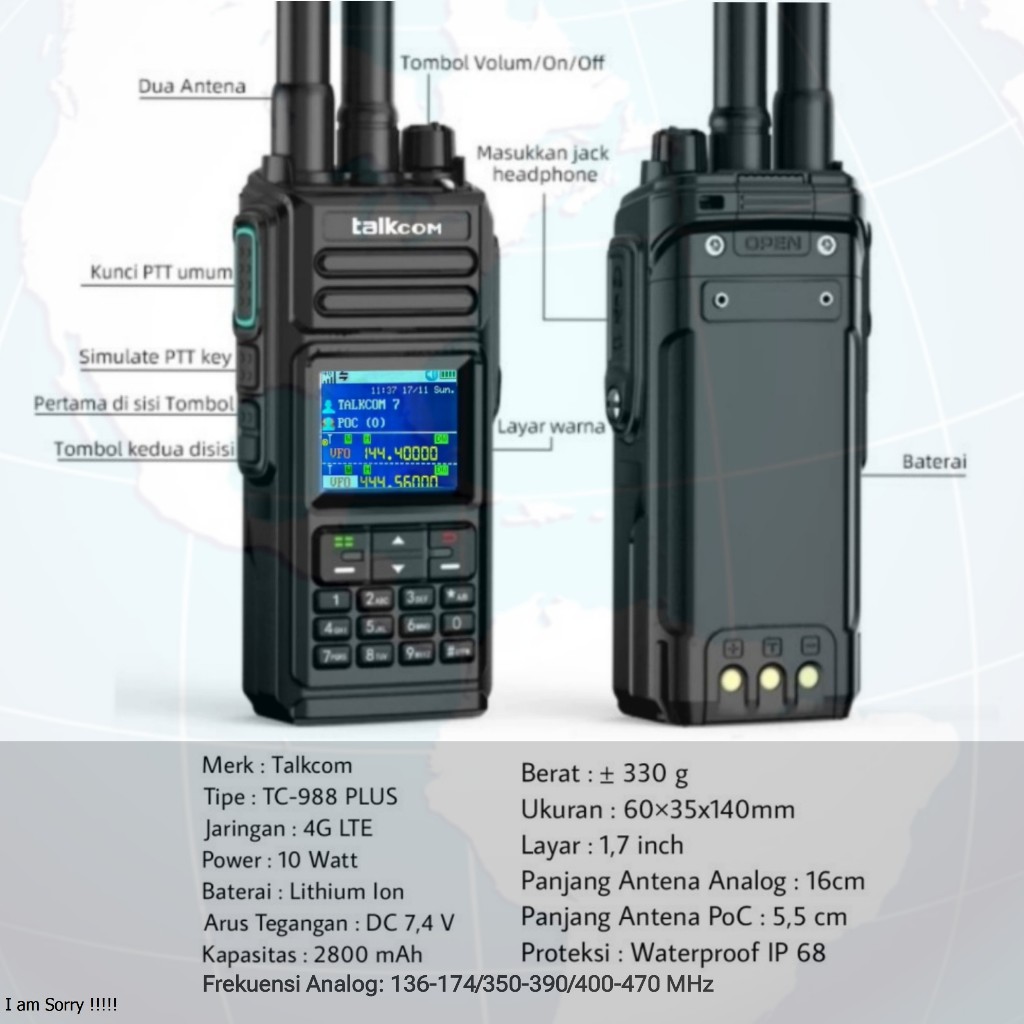 Jual HT POC 3 BAND TALKCOM TC-988PLUS Hybrid Radio HT PoC Global ...