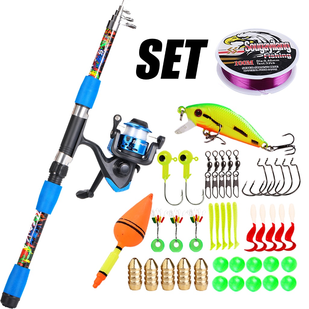 Set memancing Sougayilang 180cm Pancing teleskopik Ultralight dan set lengkap gulungan ikan 5.2: 1 Cocok untuk pemula dan anak-anak memancing