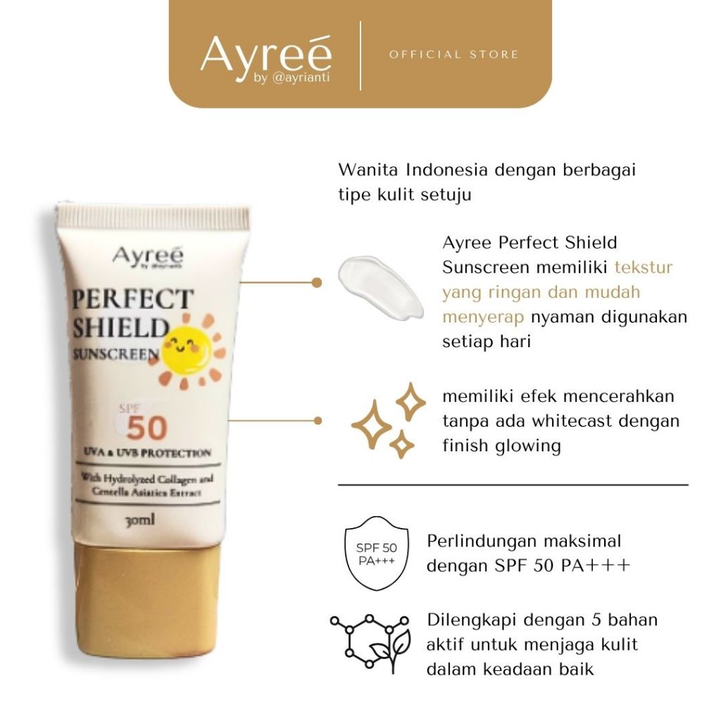 Jual Ayree Perfect Shield Sunscreen 30ml & 100ml - SPF 50 PA ...