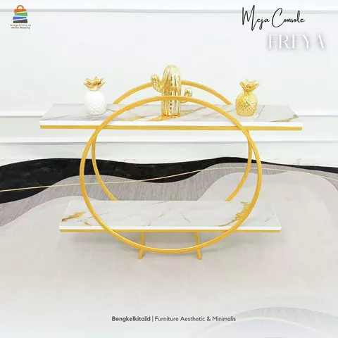 Aesthetic Console Table Entryway Foyer - MEJA FREYA - Modern Minimalist Besi Holo Gold