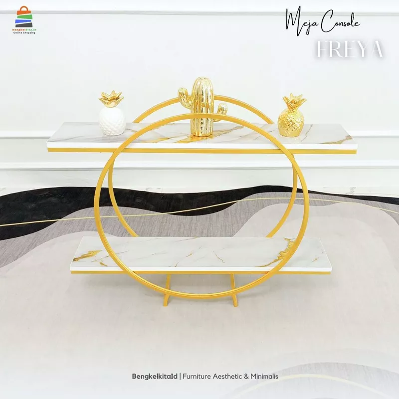 Aesthetic Console Table Entryway Foyer - MEJA FREYA - Modern Minimalist Besi Holo Gold