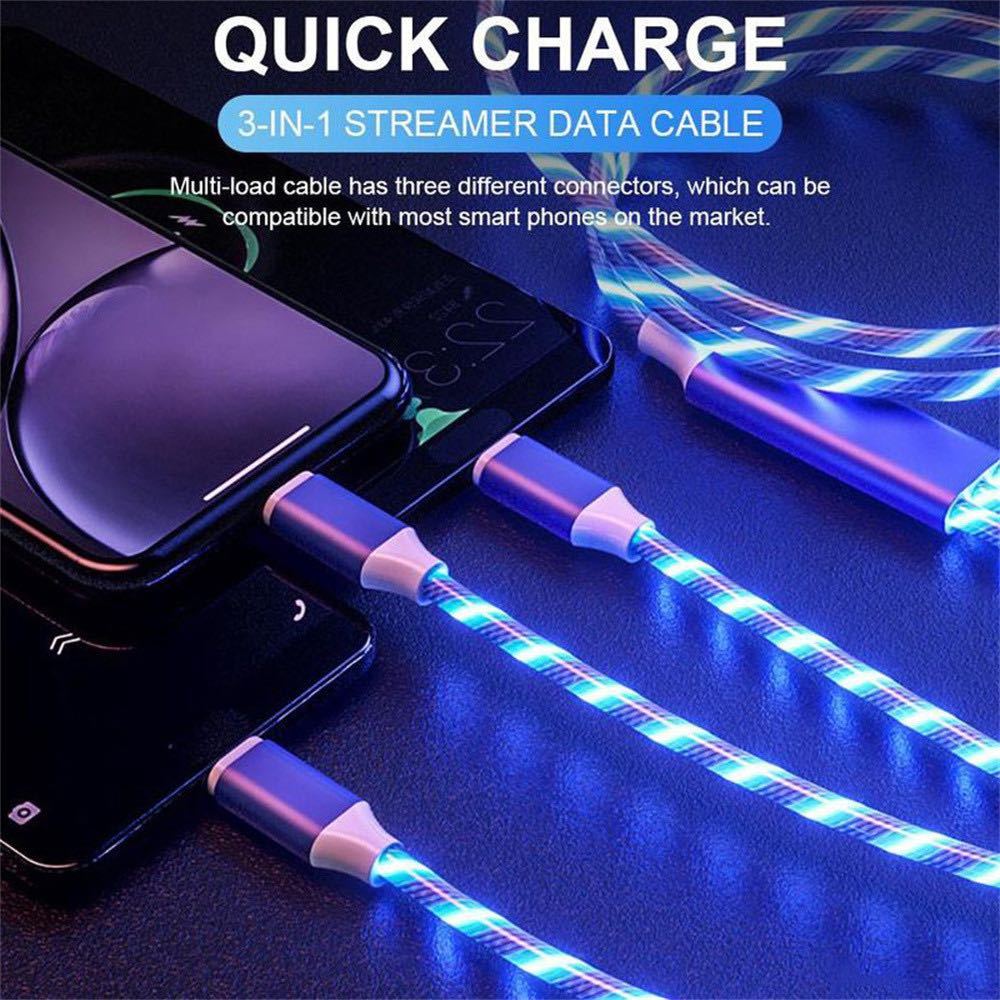 Jual Running Lampu LED Kabel 3in1 Kabel Data Type C Micro USB dan IOS ...