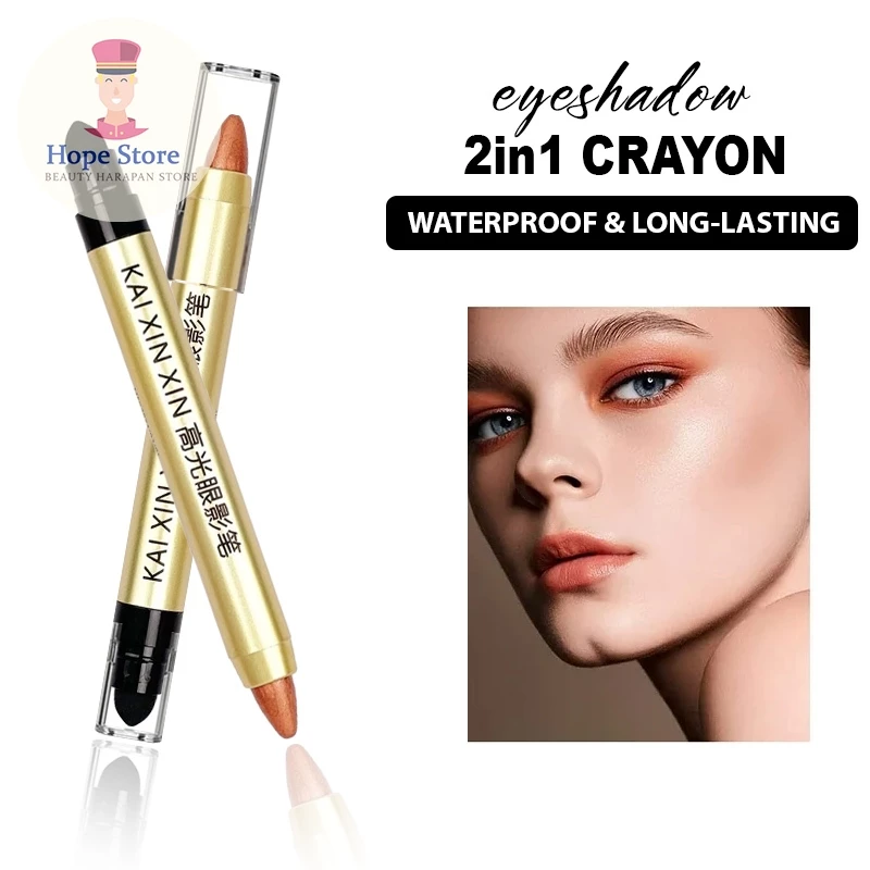 Eyeshadow Pensil 2 Warna - Kaixinxin Matte Glitter Perona Mata Waterproof & Tahan Lama | AutoStock
