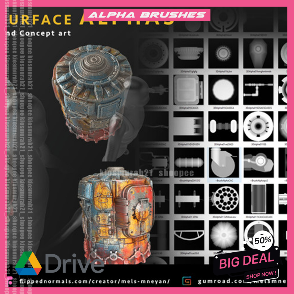 Jual 150+ Hard Surface Prop Alphas Alpha Map Brushes Alphas | Shopee ...