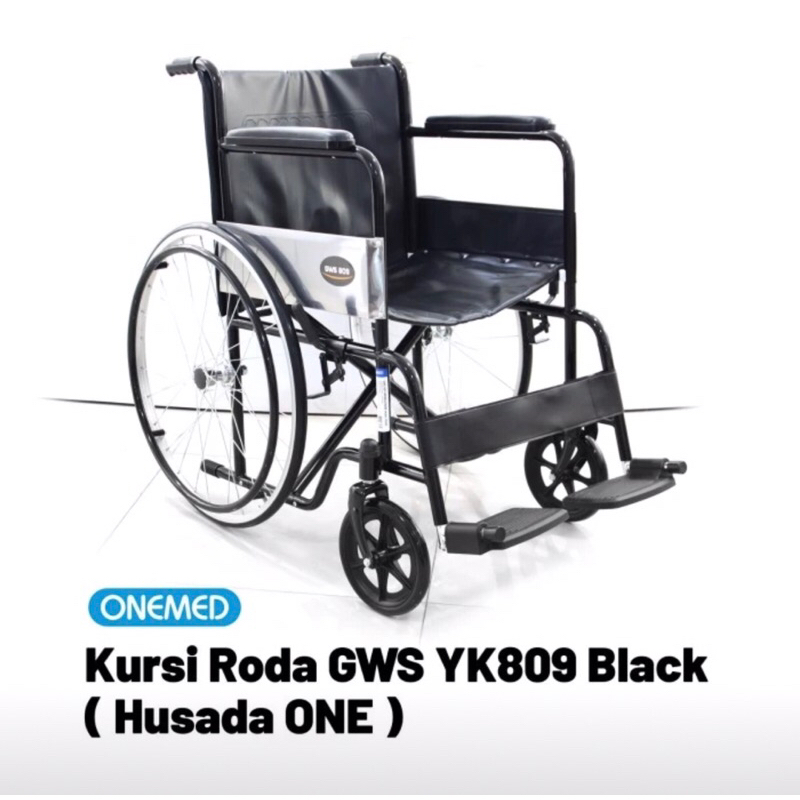 Jual Onemed Kursi Roda Standar Rumah Sakit Black Steel Frame Husada GWS ...