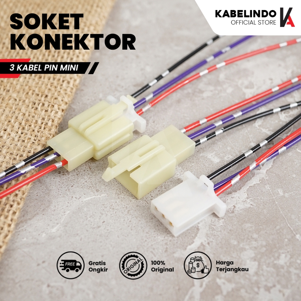 Jual Soket Sambung 3 Pin Kecil / Mini Socket Kabel Konektor Mobil Motor ...
