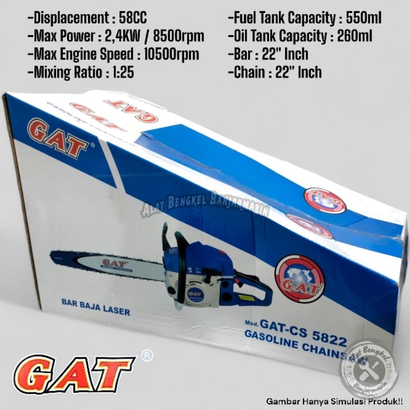 Jual MESIN CHAIN_SAW "GAT" 22" 5822 BAR BAJA ||GASOLINE CHAINSAW GAT-CS ...