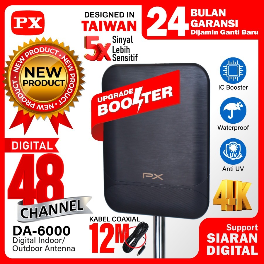 Antena TV Digital Indoor Outdoor Antenna Booster DVBT2 4K PX DA-6000