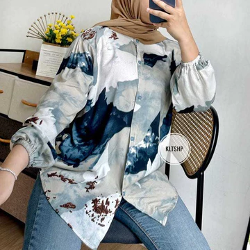 Kemeja Rayon Motif Lengan Panjang Kemeja Wanita Rayon Motif Atasan Kemeja Wanita Blouse Motif