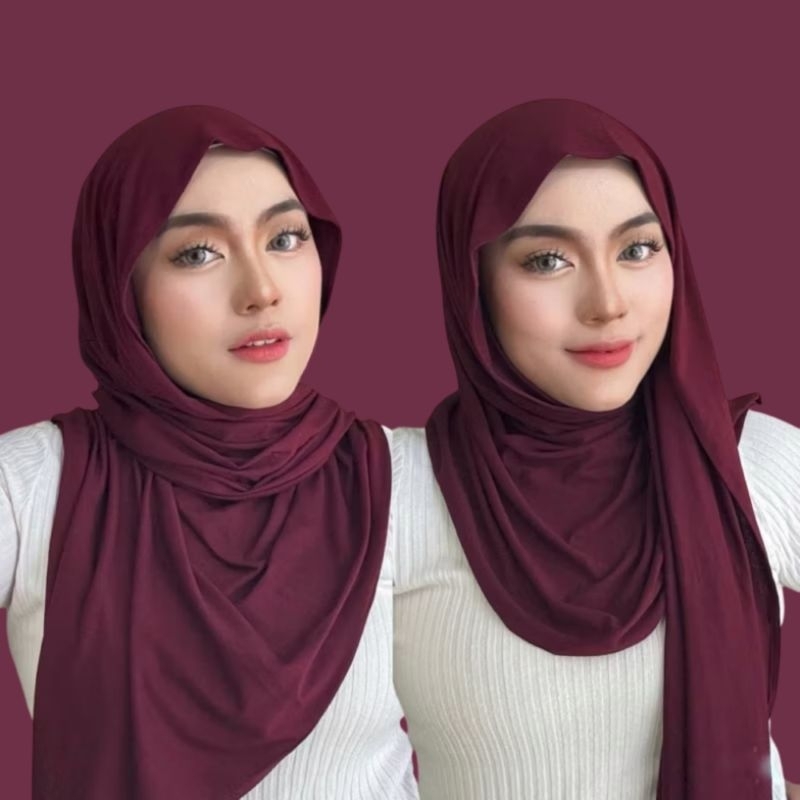 Jual Hijab Pashmina Kaos Rayon Super Premium polos Burgundy kerudung ...