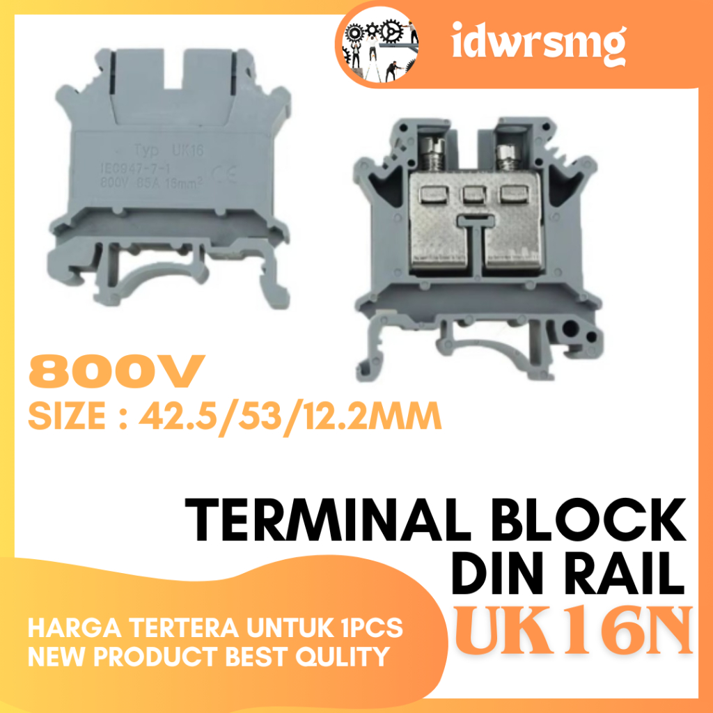 Jual Terminal Block High quality UK16 low voltage rail type terminal ...