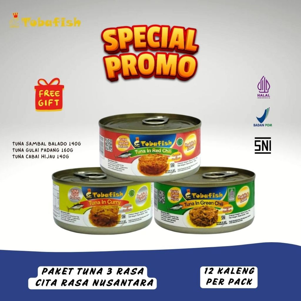 Jual Tobafish canned Tuna Mix 3 Rasa (tuna sambal balado, cabai hijau ...