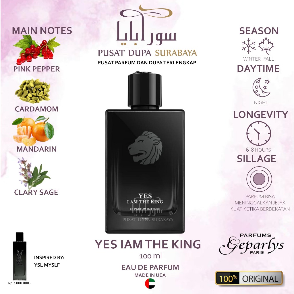 Parfum Asli Arab Paris Original Yes I am The King Le Parfum Intense  Premium Geparlys Parfume