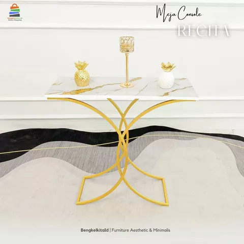 Meja Console Aesthetic Meja Hias Minimalis - MEJA REGITA - Foyer 80cm Besi Holo Cat Duco