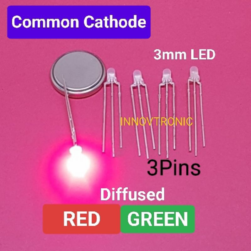 Jual Common Cathode 3mm 3pin LED Bicolor Red Green 2 Warna Doff ...