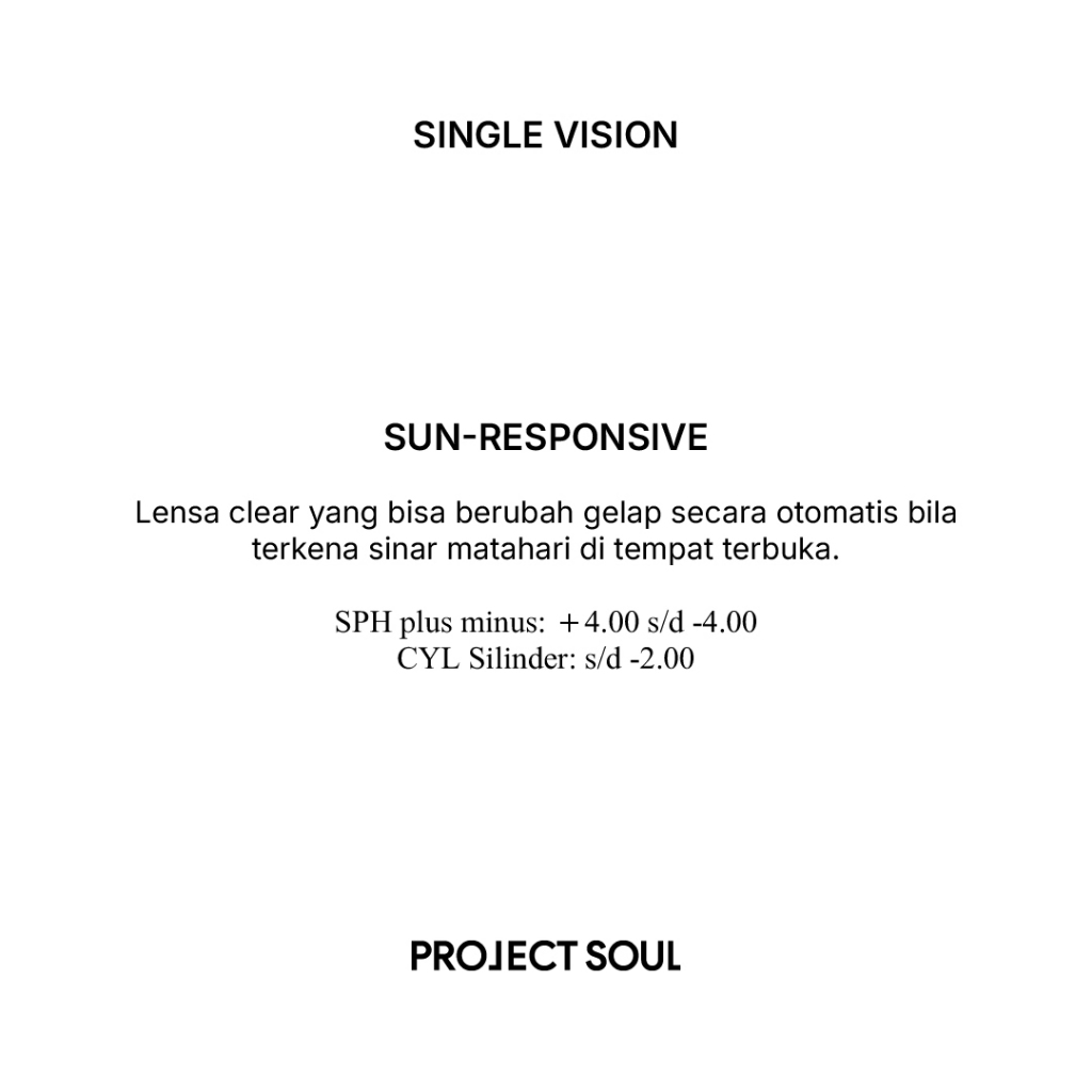 Jual Project Soul - Sun Responsive (SR) Single Vision Lens Lensa ...