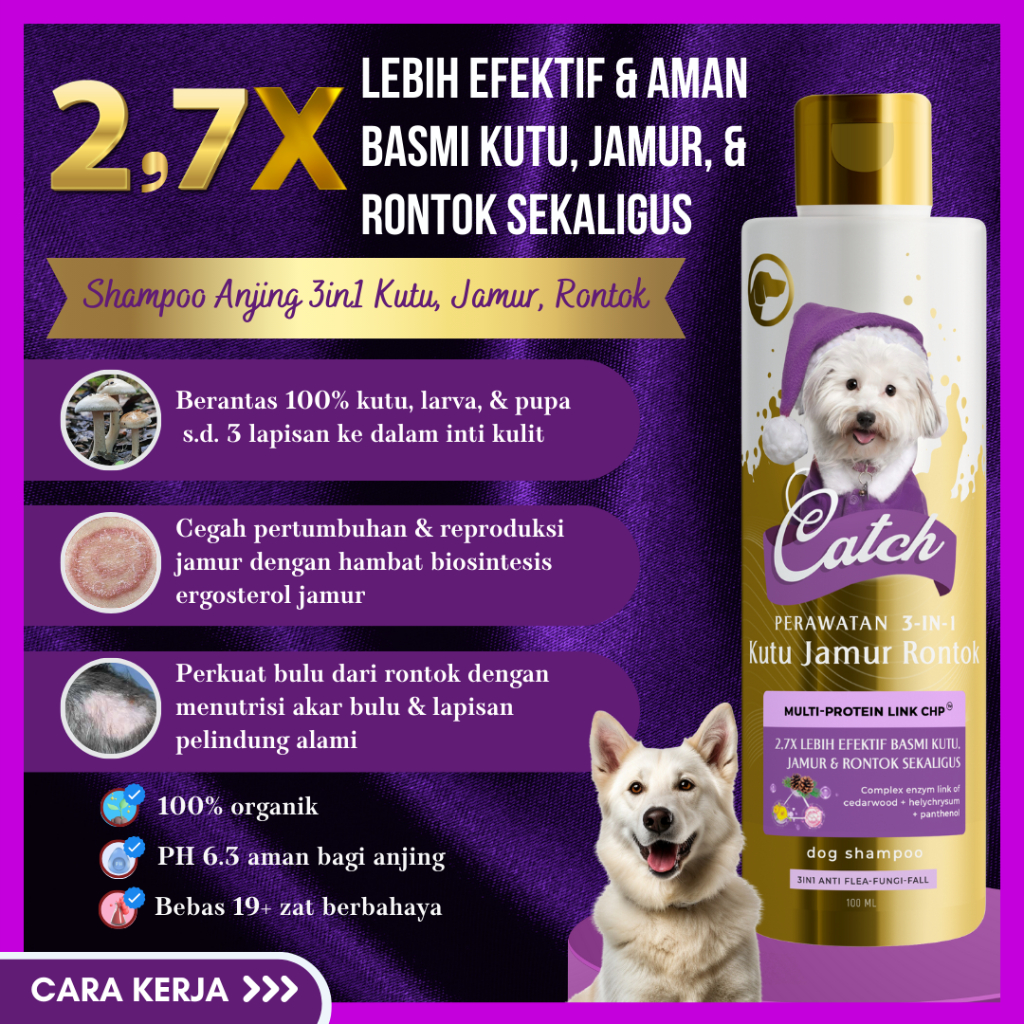 Catch Shampo Anjing Pelebat Anti Rontok Cegah Bulu Rontok s/d 98%  dengan Silk Protein