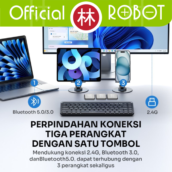 Jual ROBOT KB30 Bluetooth Keyboard Bluetooth 3.0 + 5.0 + Wireless USB 2 ...