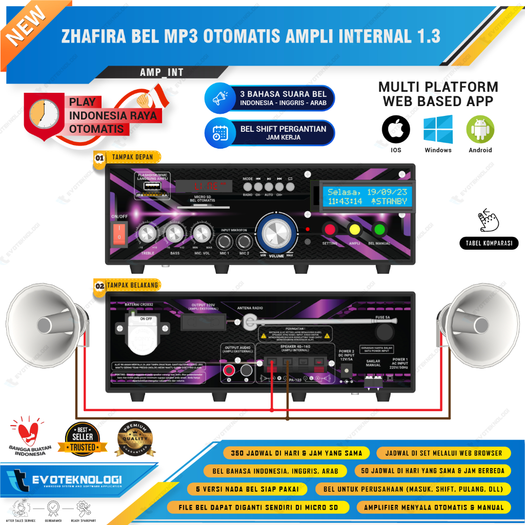 Jual Evoteknologi Bel Sekolah Kantor Bel Pabrik Suara Baru Timer Audio ...