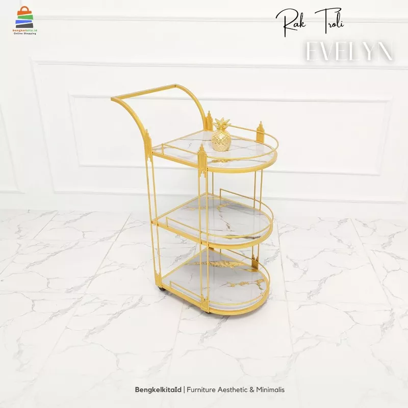 Aesthetic Serving Cart Trolley Rack - MEJA EVELYN - Rak Susun Modern Minimalist Besi Holo