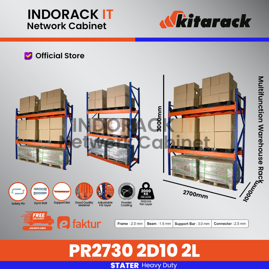 Jual Rak Palet 2 TON Pallet Rack Heavy Duty Panjang 2.7M Tinggi 3M ...