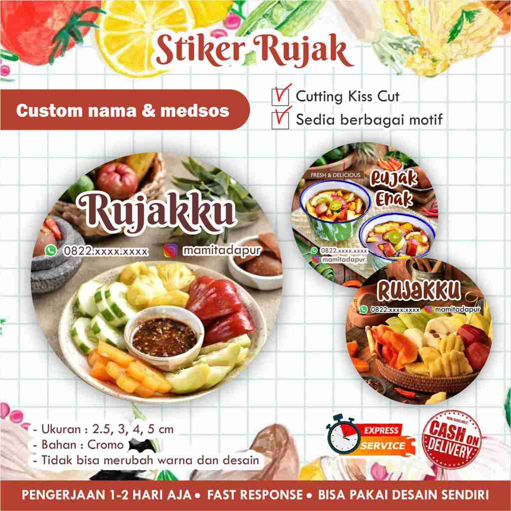 Jual [170 pcs] Stiker Rujak cromo bulat / Label kemasan makanan minuman ...