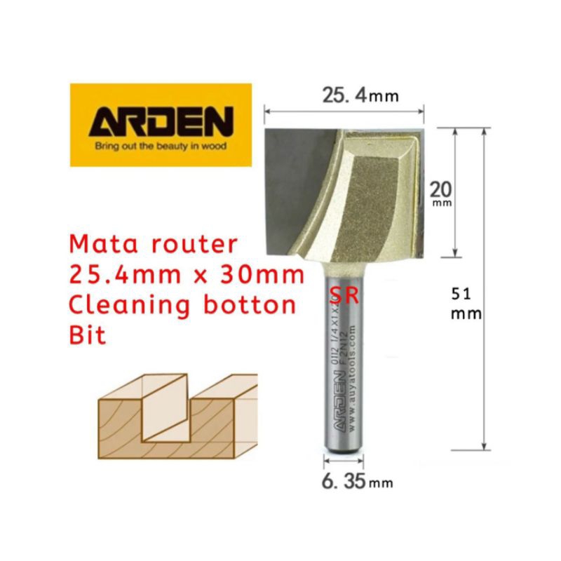 Jual Mata Router/ Profil 25mm × 20mm As 1/4 Cleaning Bottom Bits Merk ...