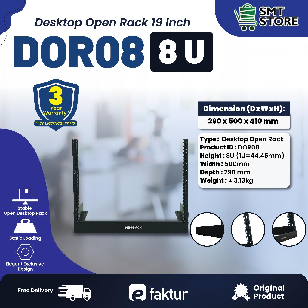 Jual Desktop Open Rack 8U Depth 290mm INDORACK Rak Audio Receiver DOR08 ...