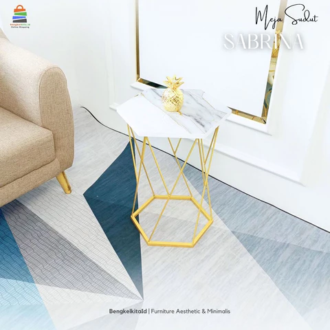Meja Sudut Aesthetic Meja Tamu Bulat - MEJA SABRINA - Samping Sofa Besi Beton Cat Duco