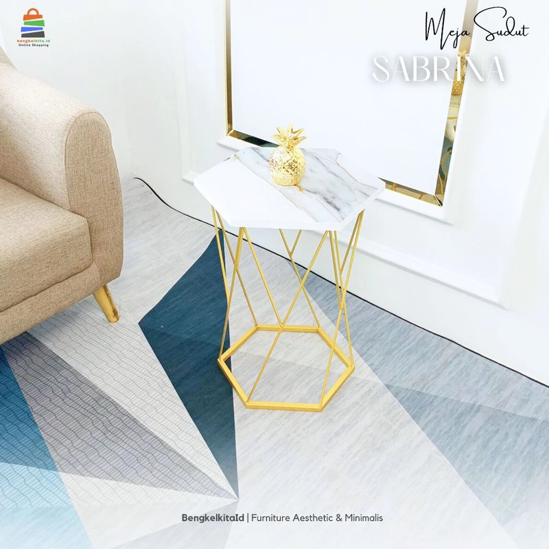 Meja Sudut Aesthetic Meja Tamu Bulat - MEJA SABRINA - Samping Sofa Besi Beton Cat Duco