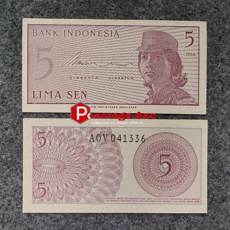 Jual (Gress/Baru) Uang kuno 5 sen dwikora sukarelawan tahun 1964 untuk ...