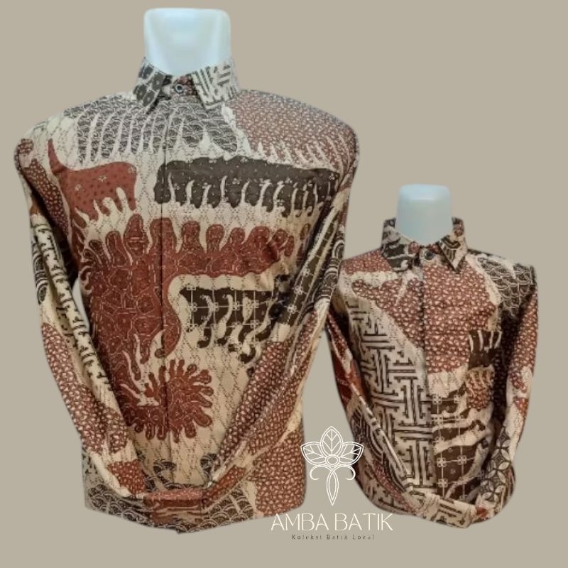 Jual Batik Couple Ayah dan Anak Warna COKLAT CREAM Pakai Lapisan Puring ...