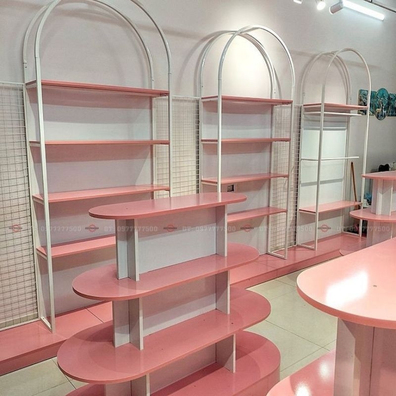 Jual MEJA display kosmetik pink rak display pink glossy harga bervarian ...