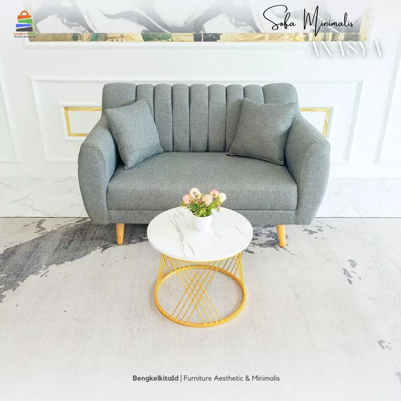 Sofa Ruang Tamu Aesthetic Minimalis Premium - SOFA ANASYA - Mewah Kanvas Midili Kayu Solid