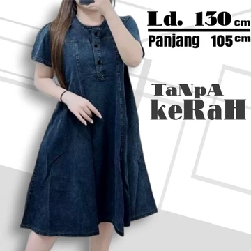Dress Wanita Jumbo Ld 130 Ld 110 Bahan Jeans Wash Tidak Kaku