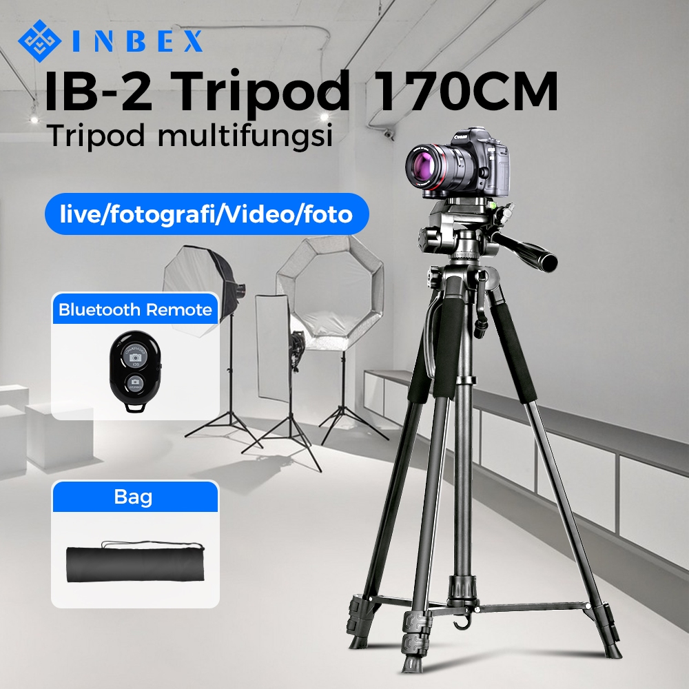 Gambar produk INBEX IB-2R Tripod Kamera DSLR Photography Tripot 170CM dengan Tas Portable+Phone holder+Bluetooth Remote 1