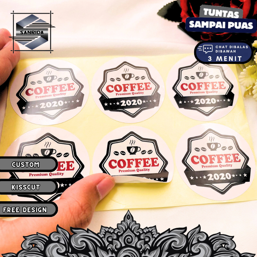 Jual 2-4 Sanrida Stiker Print Tema Coffe Bentuk Bulat Sticker Label ...