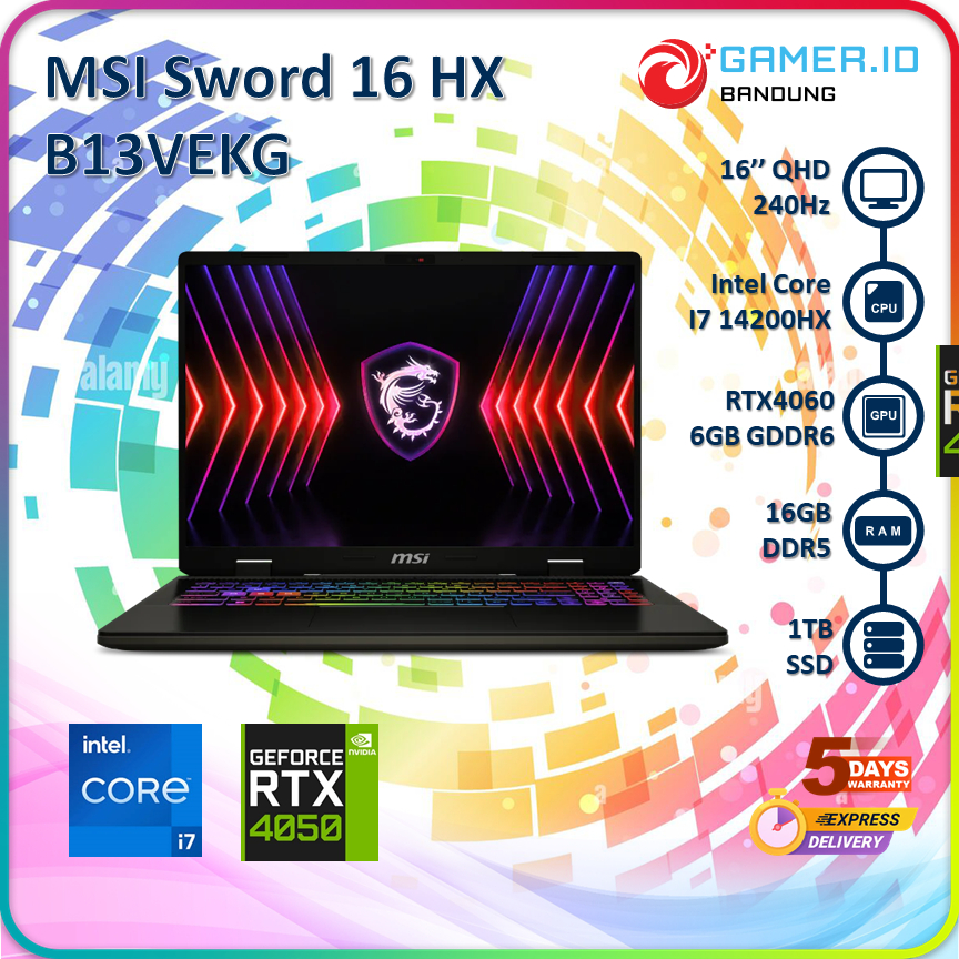 Jual MSI SWORD 16 HX B14VEKG I7 14700HX RTX4050 16GB 1TB 16