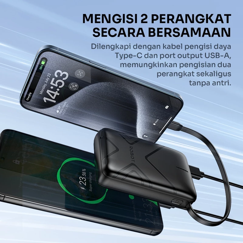 ROBOT Smart Powerbank Mini 37Wh 10000mAh With Cable USB to Type C Power Bank Fast Charging RT17 Original