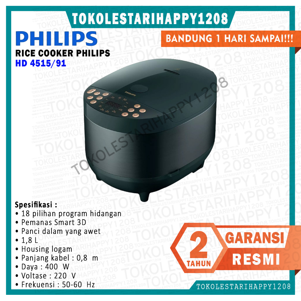 Jual Magic Com / Rice Cooker PHILIPS 1.8L Digital 400 Watt HD 4515/91 ...